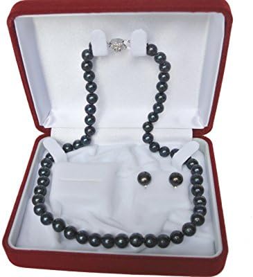 16" 18" 20" 24" 30" 36" inch set AAA Genuine 7-8mm 7mm 8mm ROUND Black Strand Pearl Necklace Stud Earrings Cultured Freshwater (36)
