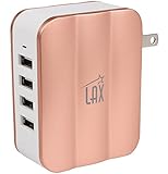 LAX Gadgets SmartPower 4 (30W 4-Port USB Wall Charger) Multi-Port USB Charger with Foldable Plug for iPhone 6s / 6 / 6 Plus, iPad Air 2, Galaxy S6, Note 5 and More (Rose Gold)