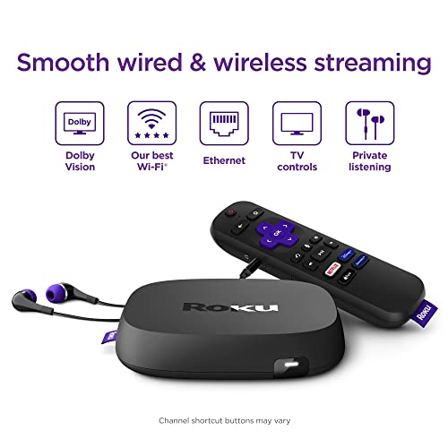 Roku Ultra LT (2023) HD/4K/HDR Dolby Vision Quad-Core Streaming Player with HDMI Cable, Headphones, Voice Remote w/Private Listening, Ethernet (Renewed)