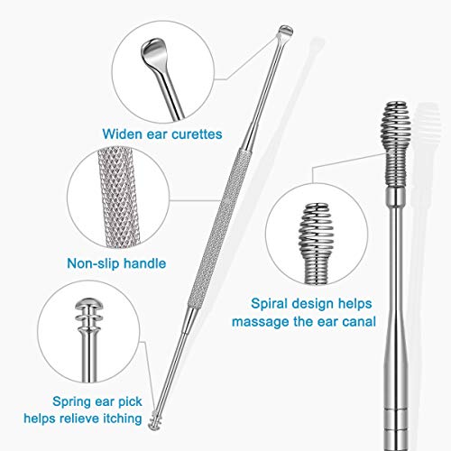 8 Pcs Ear Pick, Earwax Removal Kit ETEREAUTY Ear Cleansing Tool Set, Ear Curette Ear Wax Removal Kit with a Small Cleaning Brush and Storage Box, Sliver