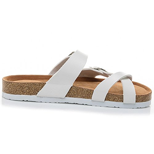 Kauneus  Women's Toe Ring Cork Sandal/Classic Ladies Sandal/Flat Footed Dual Adjustable Buckle/Breathable Open Toe Slide White - Thumbnail 4