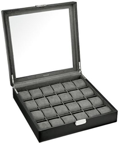 Felji 24 Watch Box XL Single Level Black Leather Large Compartments High Glass Window