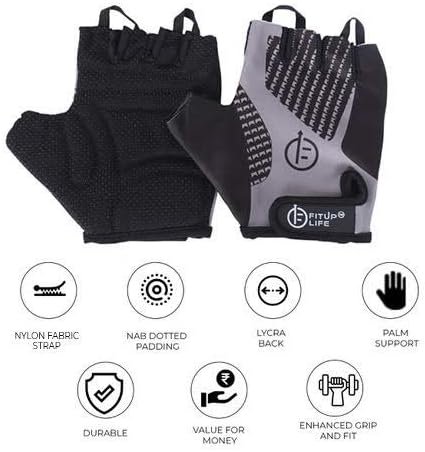 FITUP LIFE Gym Gloves with Adjustable Strap & Dotted Padding (Imported)