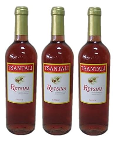 3x Retsina Rose je 750ml 12,5% geharzter Roséwein Rosé Wein Griechenland trocken + Probier Sachet Olivenöl aus Kreta a 10 ml