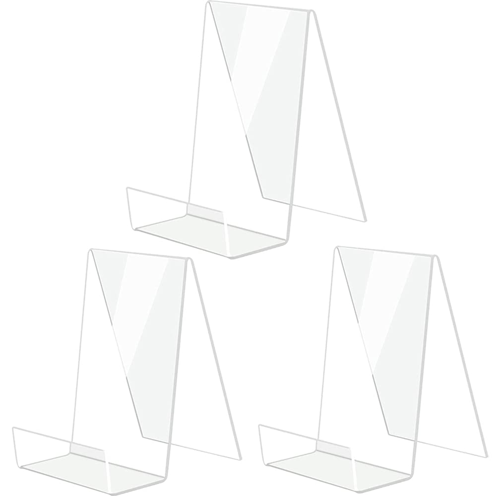 Aieraczy Acrylic Book Stands for Display, 3 Pieces Sign Holder Stand Transparent, Perspex Brochure Holder Stand, Clear Book Holders for Phones, Menu Poster, Home Coffee Shop Bookstore — image 1