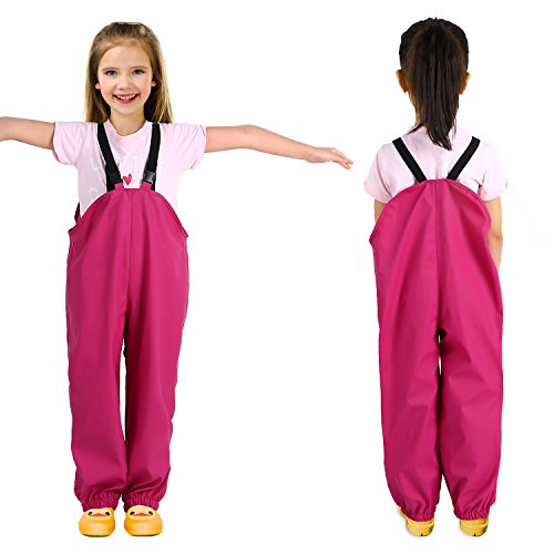 Andake Kids Rain Suit, Waterproof Rain Jacket and Bib Overall (Pink, M (6-7Y)) - Thumbnail 2