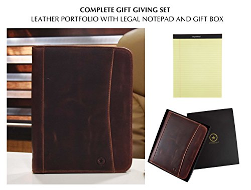 RFID Protected Leather Portfolio | Zipper Binder Planner | Tablet Holder by Aaron Leather (Brunette Brown)