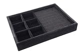 Black Velvet Jewelry Presentation Display Case Tray w 6 Compartments, for Multi-purpose, 20x15x3cm