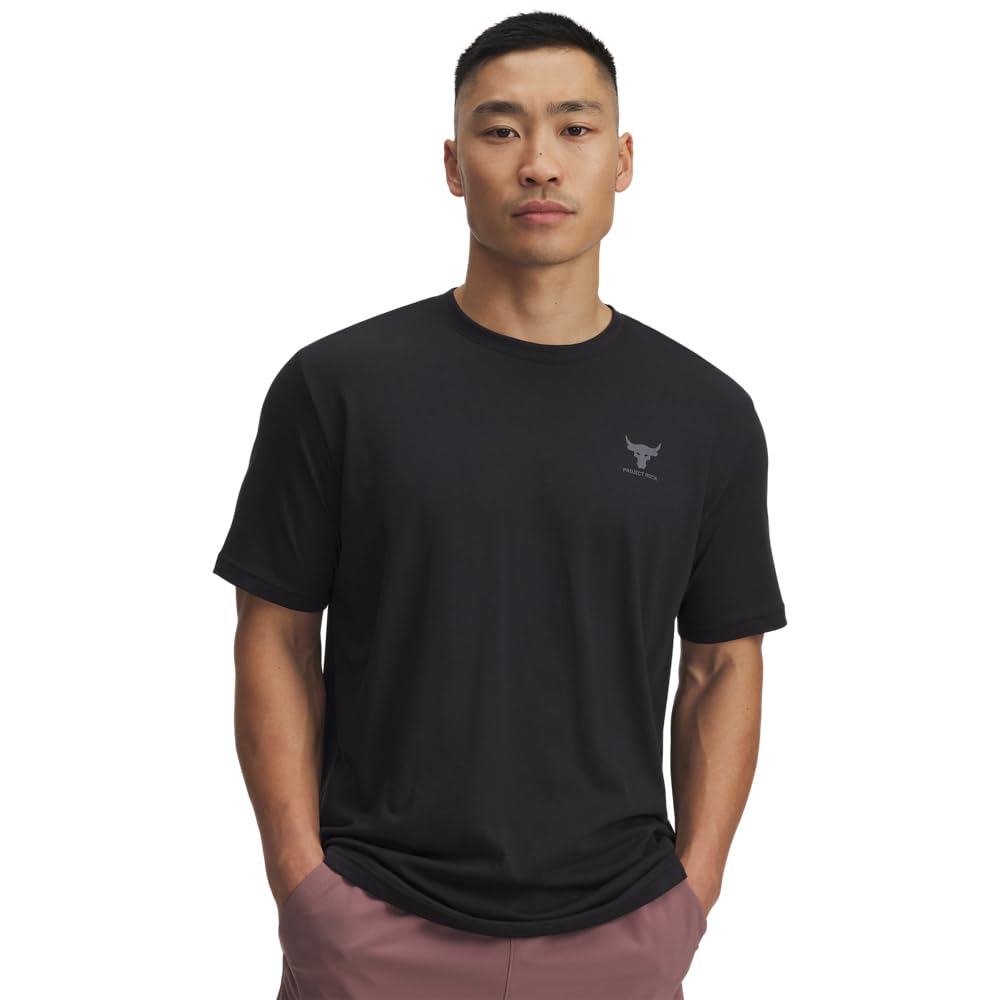 Photo 1 of Under Armour Men's Project Rock Simple Branded Short Sleeve T Shirt, (002) Black / / Castlerock, Medium