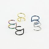 Honbay 5PCS Piercing Women Girls Men 16G Stainless Steel Non-piercing Fake Lip Nose Ring Clip-on Cartilage Septum Earring Hoop