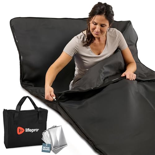 LifePro Couverture de Sauna Infrarouge lointain – Portable pour la Relaxation à la Maison – Couverture de Sauna Infrarouge avec Plage de température de 25 à 80 °C (Rejuvawrap)
