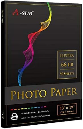 Amazon Com A Sub Premium Photo Paper Luster 13x19 Inch 66lb For Inkjet Printers 50 Sheets Office Products