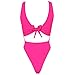 SARA SWIM Women's Tie Front Cut Out One Piece Swimsuit Beachwear High Leg Bottom (M, Bright Pink)