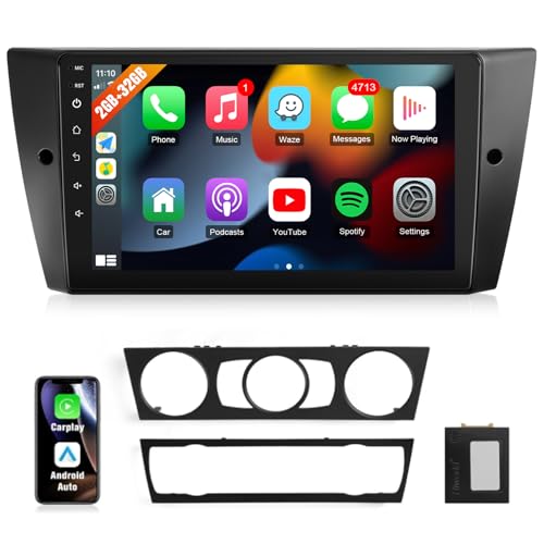 Naifay Android Car Radio for (Non Fiber Optic Version) BMW 328i 325i 335i (E90/E91/E92/E93) 2005-2011, 9inch Touch Screen for BMW Head Unit with Carplay Android Auto Bluetooth GPS WiFi SWC Camera