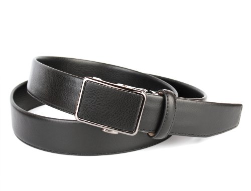 Anthoni Crown Designer Men`s Leather Belt Black Color Classic Design with Black Metallic Automatic Buckle 1,4" Width 38"-48" Lengths/37t10 (38)