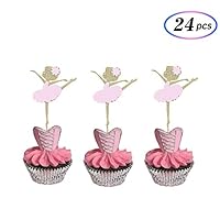 Maydolbone 24Pcs Gold and Pink Ballerina Cupcake Toppers Baby Shower Decors