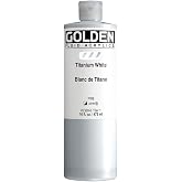 GOLDEN Fluid Acrylics, Titanium White, 16 fl. oz. Bottle | Artist grade acrylic paint with rich pigment load and a flowing constency useful for even coverage and fine details.