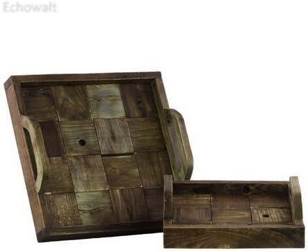 25616 Wooden Tray Set Of Two - Natural Wood - Echowalt update