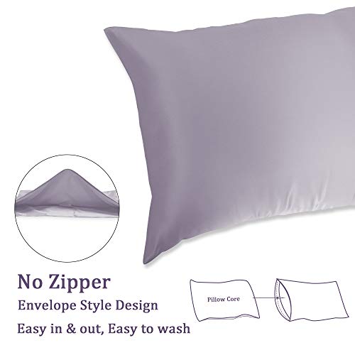 Muama 2 Pack Silk Satin Pillowcases for Hair and Skin, Cool, Soft and Breathable Envelope Closure Pillow Cases Cover【Queen（20x30 Light Purple】