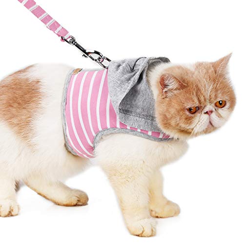 Transser Dog and Cat Universal Harness with Leash Set, Escape Proof Cat Harnesses, Adjustable Cat Vest Harness with Reflective Soft Harnesses, Best Pet Supplies, for Kitten Puppy (XS, Pink)