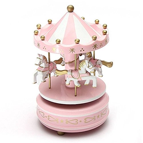 Wooden Merry-Go-Round Carousel Music Box Kids Toys Gift Wind-Up Musical Box - Thumbnail 4