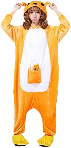 Omozy Cosplay Flannel Kigurumi Anime Cartoon Onesie Unisex One Piece Home Pajamas Kangaroo XL