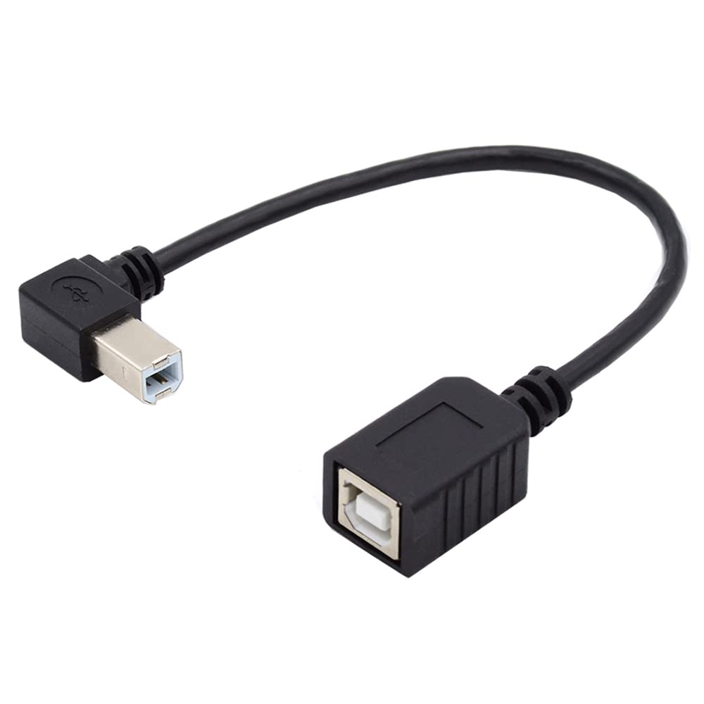 NFHK USB 2.0 B Type Male to Female Extension Cable Left Angled 90 Degree 20cm for Printer Scanner Disk