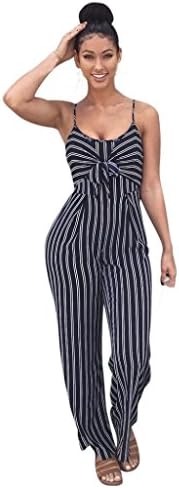 Women Sexy Spaghetti Strap Striped Long Pants Jumpsuit Romper Sleeveless Ladies Outfits (M, Navy)