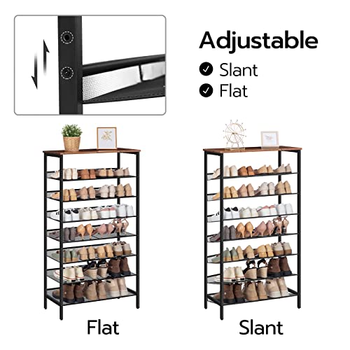 HOOBRO Vertical Shoe Racks for Entryway, 8 Tier Tall Shoe Storage Shelf for Small Space, Narrow Shoe Racks for Bedroom, Industrial Shoes Rack Organizer, 21-24 Pairs of Shoes, Rustic Brown EBF18XJ01