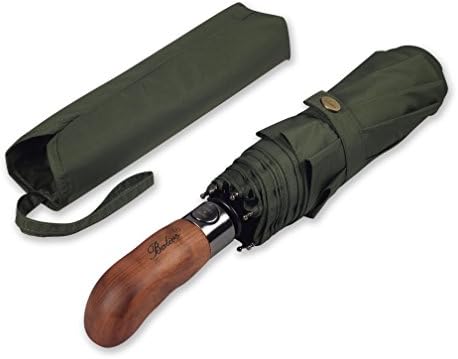 Balios Prestige Travel Folding Umbrella, Handmade Wood Handle, Auto Open & Close
