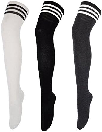 MuMuJia Women Stripe Casual Elegant Over The Knee Thigh High Long Stocking Socks (Mixed 3 pairs-1)