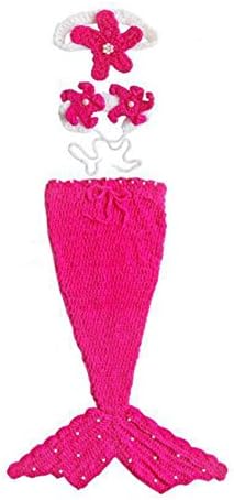 Crochet Mermaid Tail Costume Set Newborn Photography Props Pink for baby 0-3 months