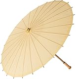 Luna Bazaar Paper Parasol (32-Inch, Ivory) - Chinese/Japanese Paper Umbrella - For Weddings and Personal Sun Protection