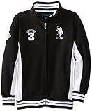 U.S. Polo Assn. Big Boys' Fleece Mock Neck Jacket with Striped Ribbing, Black, 10/12