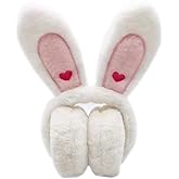 Lifenanny Cute Bunny Ears Earmuffs, Winter Warm Fluffy Ear Muffs Foldable Animal Ear Warmers Ear Covers Headband for Women
