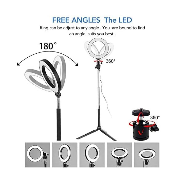 6 Zoll LED Ringlicht mit Stativ Ständer, Dimmbarer Ringleuchte mit 127CM Einstellbarem Stickständer Selfie Livestream… – Bild 4