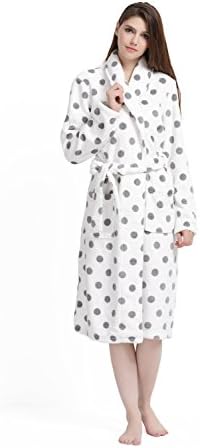 Xmas Sky Women's & Men's Coral Fleece Gown Housecoat Bathrobe White Dot Size S