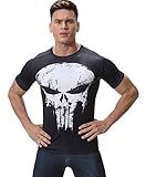 Red Plume Men's Film Super-Hero Skull Logo Sports Shirt Running Party Short Sleeve Tee (L)