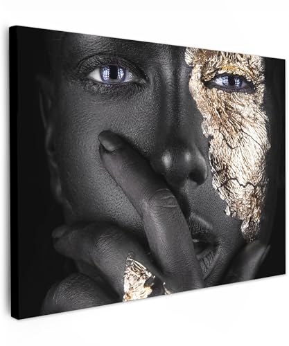 MuchoWow© Bild auf Leinwand Schlafzimmer Bilder Wand Goldene Deko - Schwarz