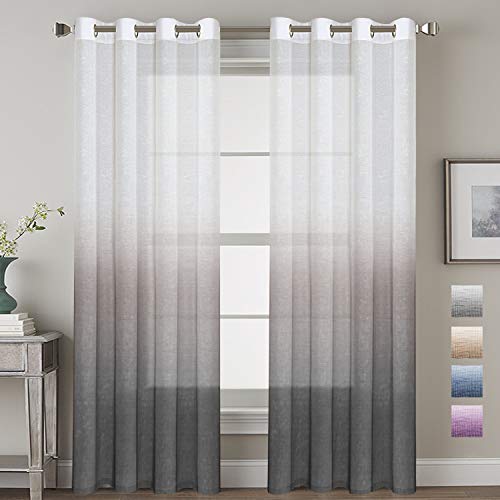 Functional Ombre Linen Sheer Curtains Pair Set Open Weave Curtain