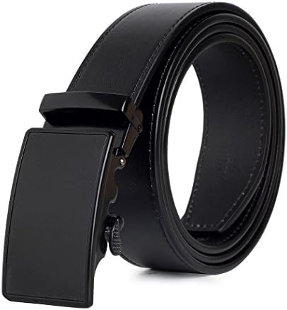Full Grain Leather Mens Belts Formal Ratchet Click Belts for Men Suit Belt with Detachable Buckle Black Brown (Black, 35(fit waist(34-37 inch))