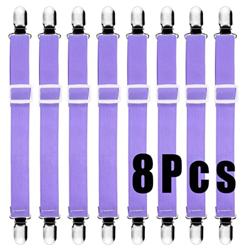 ズレ防止クリップ ベッドシーツクリップ 8本セット シーツ固定 ずれ防止 調整でき 30〜129cm loyouve コーナー止め固定 布団クリップ シーツクリップ パープル