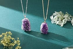 Jovivi Natural Amethyst Cluster Crystal Necklace