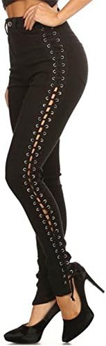 Monotiques Women's High Rise Sides Lace Up Skinny Jeans ( Regular and Plus Size )