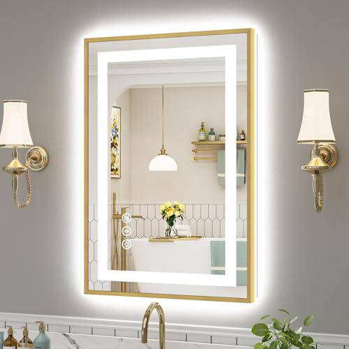 24x36 Inch Gold Frame LED Bathroom Mirror