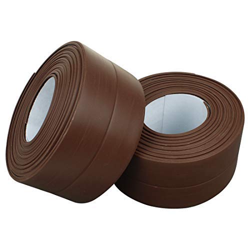 PVC Waterproof Sealing Tapes Pack of 2 Bathtub Caulk Strip Self Adhesive Waterproof Sealing Tape Edge Protector for Kitchen Countertop, Sink, Bathturb, Toilet, Gas Stove and Wall Coner, Dark Coffee