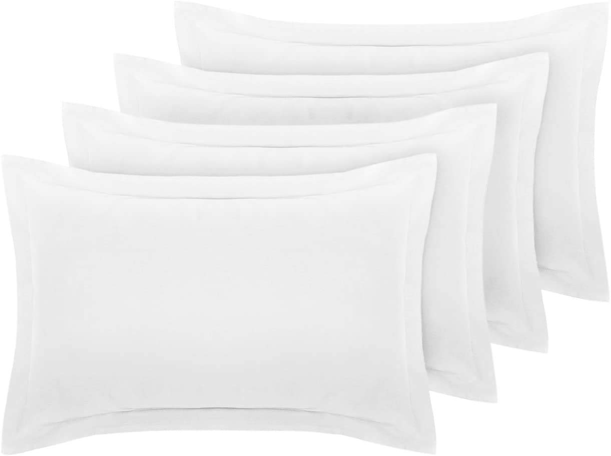 DTEX HOMES Pillow Cases 4 pack Easy Care Soft Brushed Microfiber Shrinkage and Fade Resistant white pillow cases -4 x Oxford Pillow Cases (50 x 75cm + 5cm Hem)