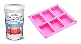 Pure Sodium Hydroxide LYE, GREAT for soap making, drain cleaning, 2 LBS (+ FREE FDA APPROVED RECTANGLE SILICONE SOAP MOLD) by Combo Solutions