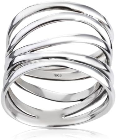 ①Own Light Mix Ring【#Casual】（Silver) Amazon.com: HAIXIAN Classic Silver Plain Multi Cross Lines Wide