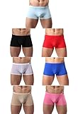 Gudan Mens Silk Underwear Sexy Seamless Boxer Briefs Short Leg Pack (7Pack, L (US)=Waist:34